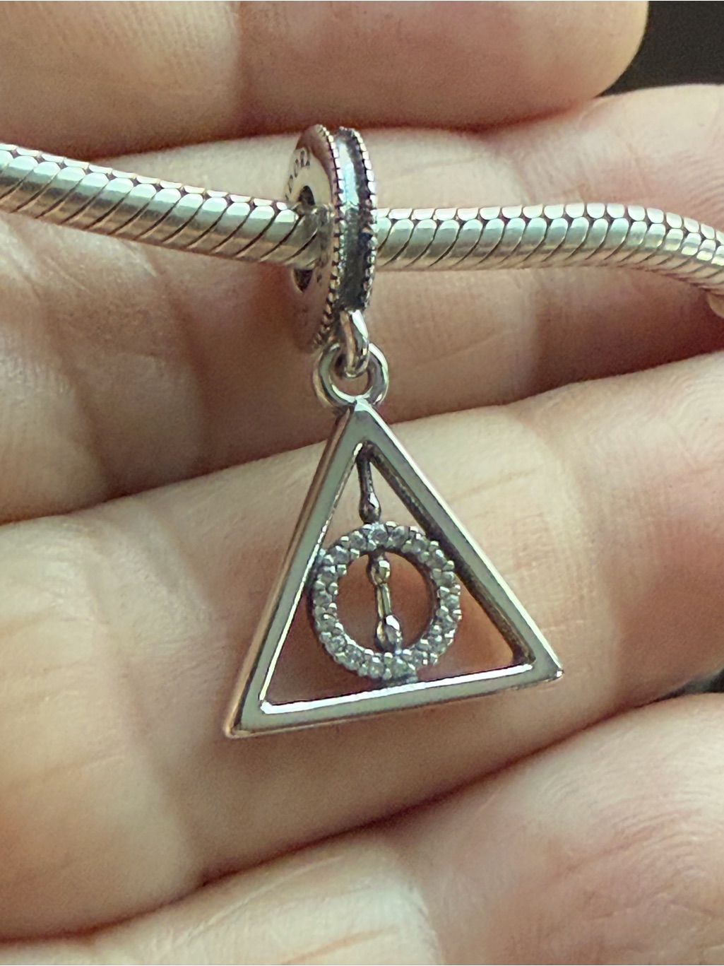 Pandora Silver Triangle Drop Charm With Pav Circle
